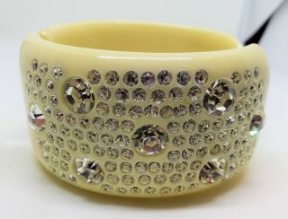 Extra Wide Vintage Unsigned Weiss Rhinestone Clamper Hinged Bangle Bracelet