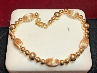 Vintage Estate 14k Gold Bracelet Chain Designer Signed Eg Eternagold Beads