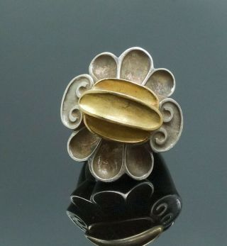 Vintage Robert Wander Winc 18k Gold Sterling Silver Floral Incan Design Ring