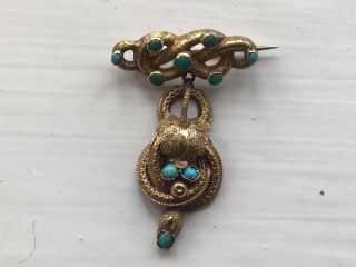 Antique.  15.  Ct.  Gold.  Turquoise.  Brooch.