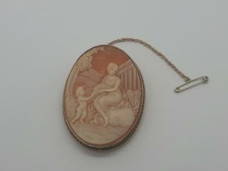 Large Vintage 9ct Gold Carved Shell Cameo Brooch 15g