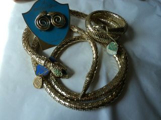 Vintage Whiting & Davis Gold Tone Mesh 40 " Snake Necklace Bracelet And Clip Ons