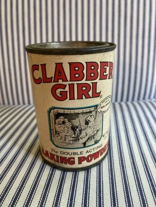 Vintage Clabber Girl Baking Powder Tin 10 Oz.  W/cornbread Recipe