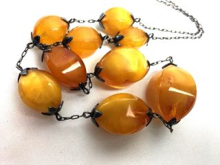 Vintage Soviet Amber Necklace Graduated Beads Stamped 875 Silver Mid Century