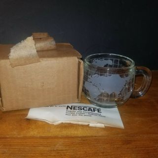Nestle Nescafe Clear Glass Globe World Coffee Mug Vintage 1970s Old Stock