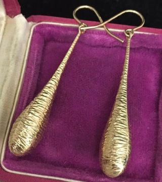 Vintage Jewellery Fabulous 9 Carat Gold Textured Large Pendant Drop Earrings