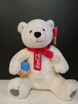 Coca - Cola Polar Bear Plush W/ Red Knit Scarf 12 Inch Easter Bear