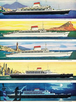 1956 Italian Line Cruise Ships 2 - Page Vintage Advertisement Print Ad J476