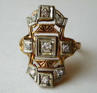 Fine Antique Victorian 14k Yellow & White Gold Art Deco Vintage Diamond Ring