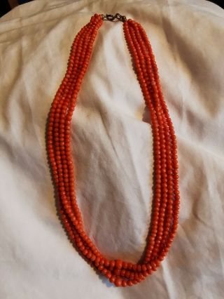 Fine Antique Four Strand Necklace Of Vintage Natural Red Coral