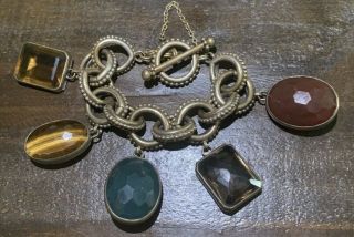Vintage Stephen Dweck Toggle Bronze Bracelet With 5 Large Semiprecious Stones