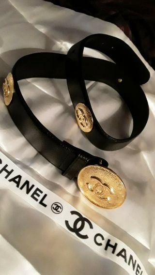 Chanel Black Belt Caviar Leather 1990s No Logo 33 1/2 " Long