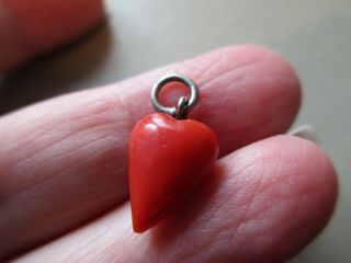 Antique Vintage Victorian Edwardian Silver Coral Witches Heart Fob Charm Pendant