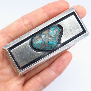 Frank Patania Sr Vintage Old Pawn Sterling Silver Turquoise Tribal Belt Buckle