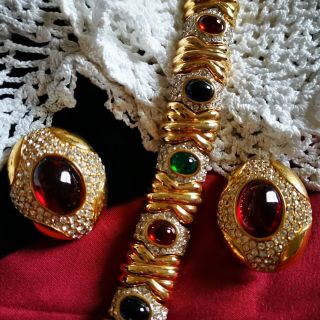 Ciner Demi - Parure Jewels Of India Ruby Sapphire Emerald Cabs Ice Clear Crystals
