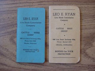2 Vintage Leo E.  Ryan Live Stock Commission Omaha Nebraska Pocket Ledgers