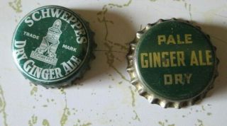 2 Vintage Cork Bottle Cap Pale Ginger Ale Dry And Schweppes Dry Ginger Ale