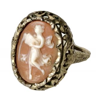 Antique Victorian Sterling Silver Greek Goddess Shell Cameo Ring Sz 5.  5