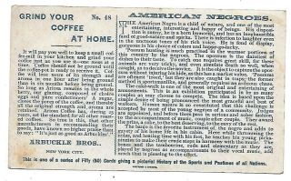 Victorian trade card - ARBUCKLE COFFEE - AMERICAN NEGROES NO.  48 of SET of 50. 2