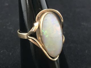 Antique Art Nouveau C1890s 9ct Carat Gold White Opal Ring,  Size M,  Fiery Opal