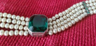 Vintage Art Deco Sterling Silver Bracelet - Pearls & Emerald Tourmaline