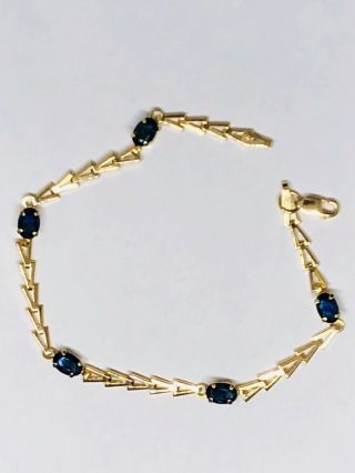 Estate 14k Yellow Gold Natural Blue Sapphire Tennis Bracelet 7.  5”