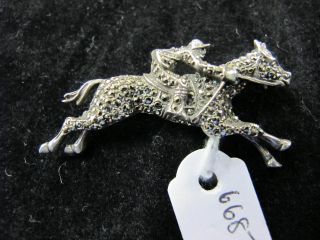 Sterling Silver & Marcasite Horse & Jockey C1920 