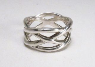 Tiffany & Co Sterling Silver Braided Knot Basket Weave Band Ring S 10 3