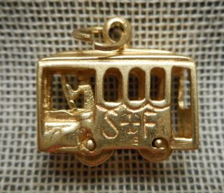 Vintage 14k Gold Charm - San Francisco Cable Car - Wheels & Conductor Move 3.  4g