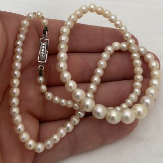 18ct Gold Diamond Clasp Cultured Pearl Necklace 18k 750.