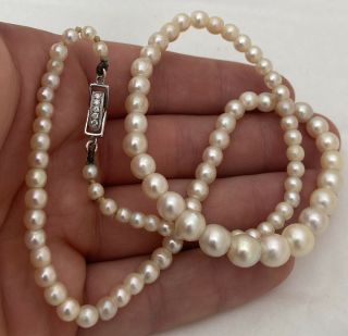 18ct Gold Diamond Clasp Cultured Pearl Necklace 18K 750. 2