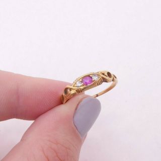 18ct Gold Old Cut Ruby Diamond Ring,  1900