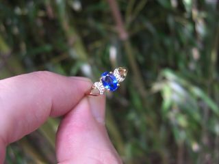 Vintage 1.  46ct Natural No Heat Ceylon Blue Sapphire Diamond 14k Gold Ring Estate