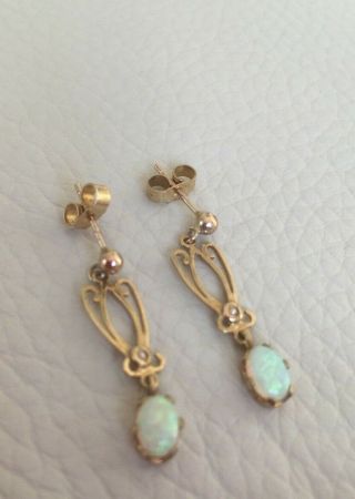 Fiery Opal And Gold Drop Earrings Art Nouveau Style