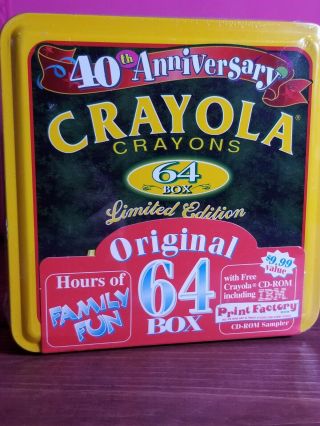 Crayola 40th Anniversary Limited Edition Tin W/ 64 Crayons & Cd - Rom