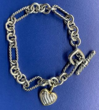 David Yurman Sterling Silver & 18k Yellow Gold Cable Heart Toggle Bracelet