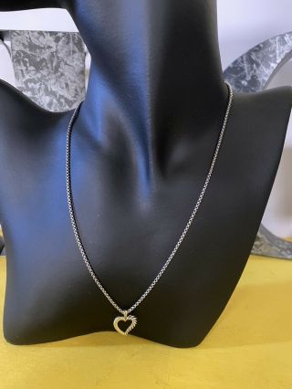 David Yurman Retired Sterling Silver 14k Gold 16 " Necklace With Heart Pendant