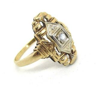 Edwardian 14k Two Color Gold Ring W Diamond 2.  34 Grams Size 5 3/4