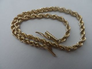 Vintage 14k Yellow Gold Rope Chain Bracelet 8 " Long Not Scrap