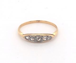 Art Deco Five Rose Cut Diamonds Platinum 18k Yellow Gold Ring