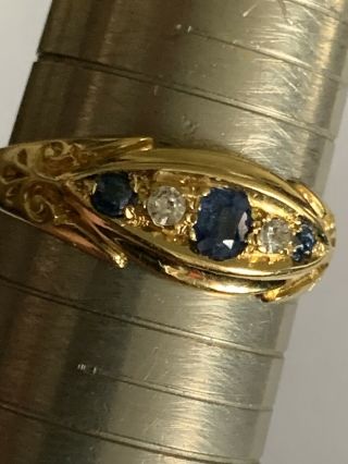 Delightful Fine Edwardian 18ct Natural Cornflower Sapphire & Diamond Set Ring