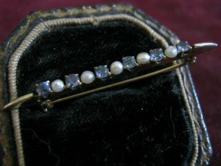 Sapphires,  Natural Pearls & 10k Yellow Gold 1.  5 " Ja & Sw Granberry 1910s Bar Pin