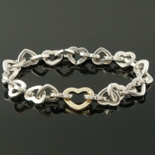 Tiffany & Co.  Solid 18k Yellow Gold & Sterling Silver Heart Link 8 " Bracelet,  Nr
