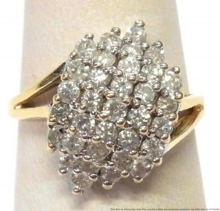1ctw Diamond 14k Gold Ring Ladies Vintage Waterfall Cluster Cocktail Sz6
