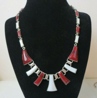 Vintage Taxco Mexico 950 Sterling Silver Red Jasper Pearl Montero Necklace 18 "