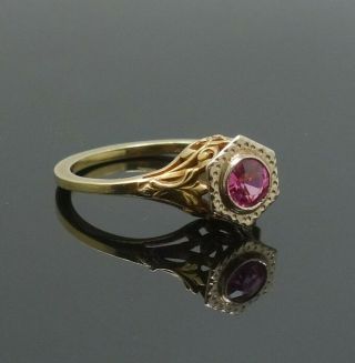 Vintage 1920s Art Deco 14k White & Yellow Gold Filigree Hot Pink Sapphire Ring