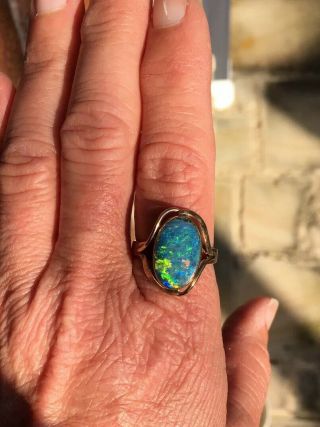 1950s Vintage 9ct Yellow Gold & Natural Australian Black Opal Ring.  A.  F