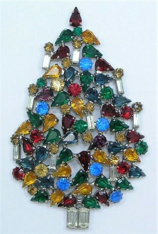 Vintage Butler & Wilson Christmas Tree Pin Brooch Prong Set Rhinestone Huge 4 "