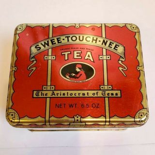 Vintage Swee - Touch - Nee Tea Tin Red Gold Chest Trunk Advertising 1913 Paris Expo