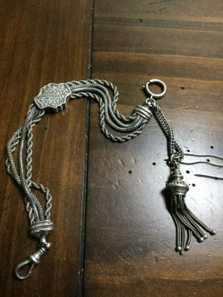 Victorian Silver 8 " Albertina Pocket Watch Chain (bracelet) With Tassel Fob